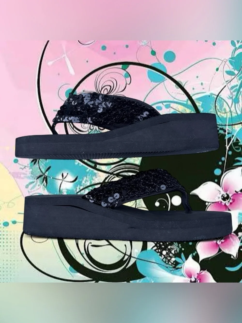 NWOT vintage y2k sequin platform flip flops - kathy ireland, sz 7